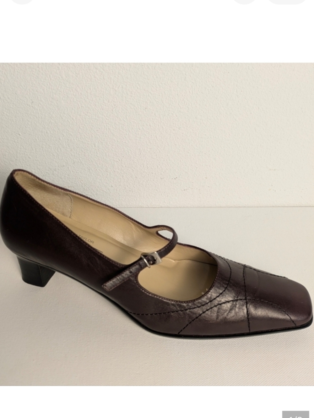 Loft Mary Jane Leather Toe Block Pumps With Straps Size 6.5 Color Deep Wine EUC
